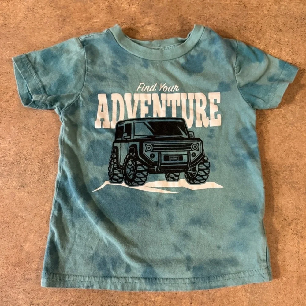 Blue Tie Dye Fun Truck Adventure Graphic Toddler Short Sleeve Tee 3T